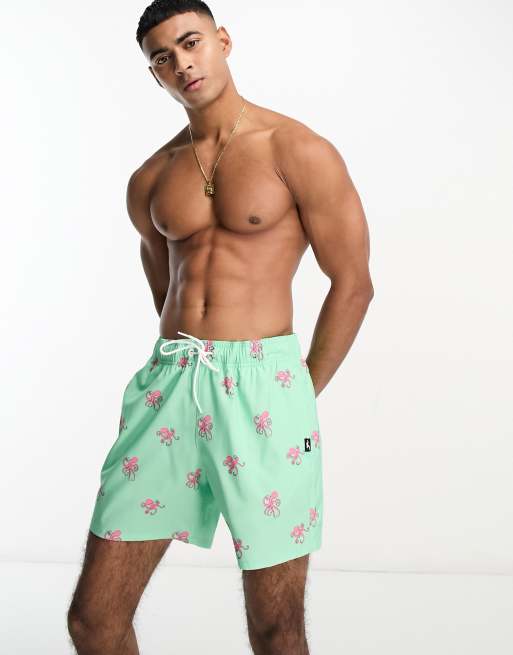Hollister 5in guard octopus print swim shorts in turquoise ASOS