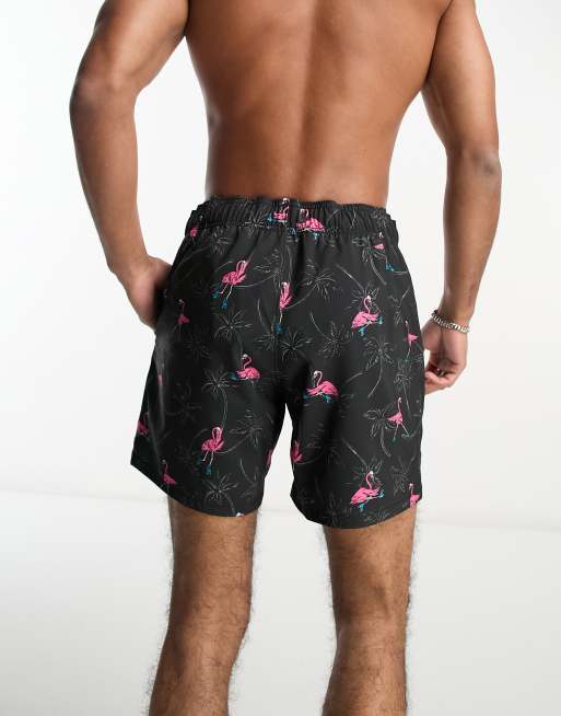 Mens swim trunks with flamingos sale