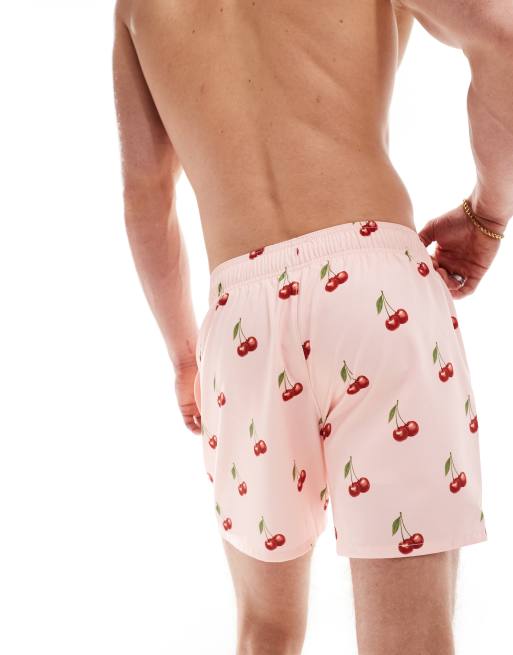 Hollister 5inch swim shorts in pink with cherry print ASOS
