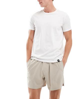 Hollister Hollister 5inch tonal logo nylon hybrid shorts in beige-Neutral
