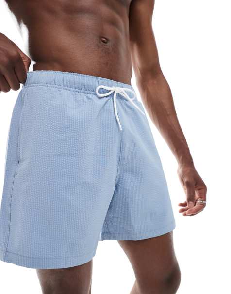 Hollister 6" swim seersucker shorts in light blue - view 1