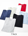 [Hollister] Hollister 7 pack icon logo t-shirt in white/black/grey/blues/green/red-Multi XS multi