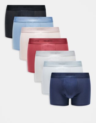 Hollister Hollister 7-pack trunks in grey pink blue red and black-Multi