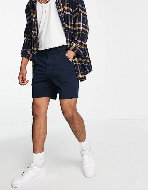 Hollister 7in flat front chino shorts in navy