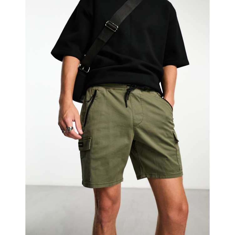 Hollister 7inch cargo jogger shorts in olive green