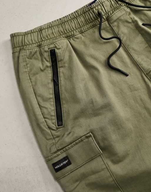 Hollister 7inch cargo jogger shorts in olive green