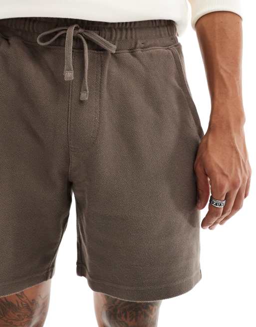 Hollister 7inch pull on twill jersey shorts in brown