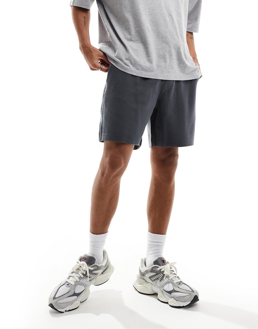 Hollister 7inch pull on twill jersey shorts in charcoal-Grey