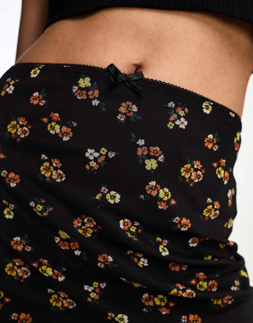 Hollister 90s mesh mini skirt in in black ditsy floral ASOS