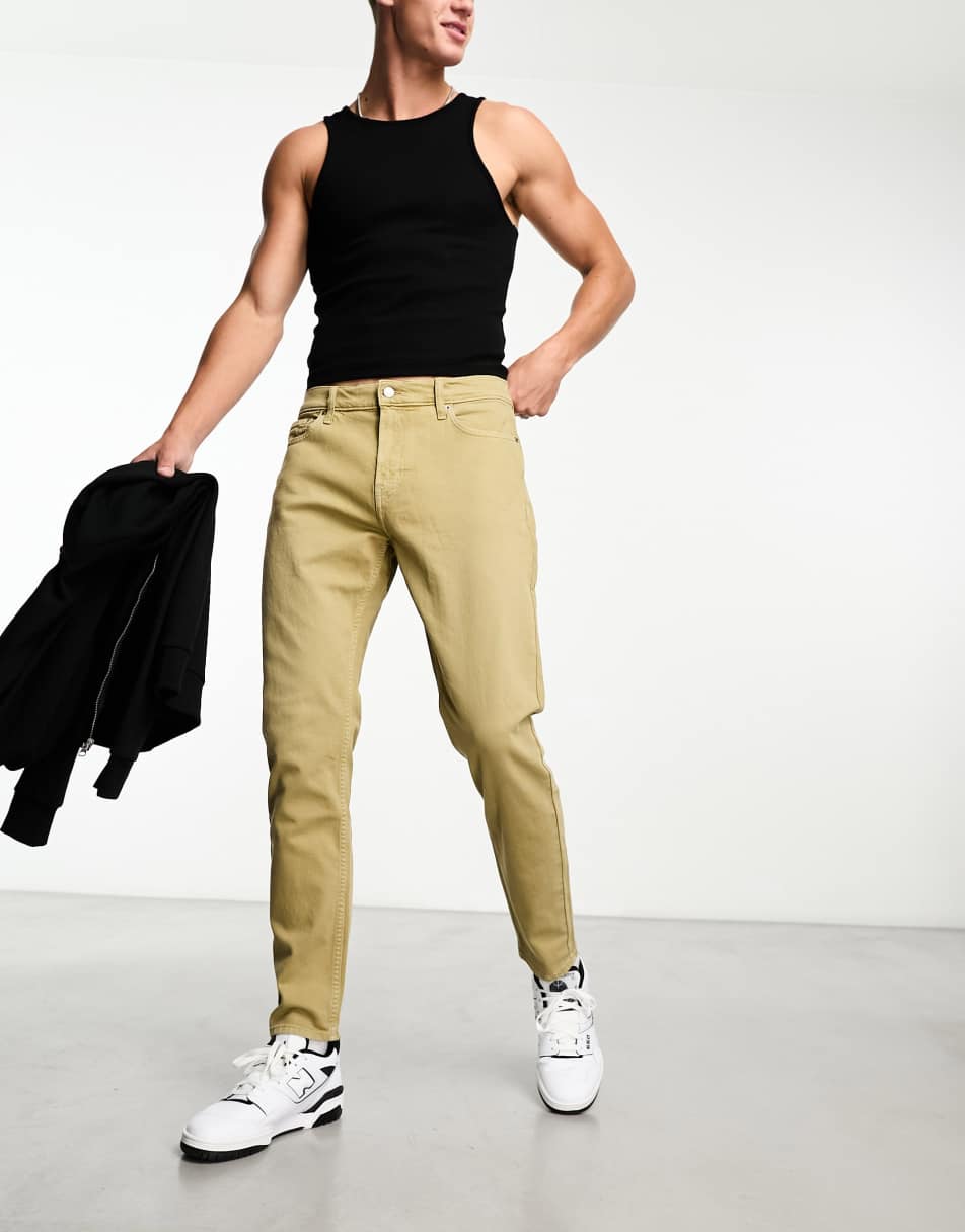 Hollister 90s slim straight fit overdyed jeans in tan