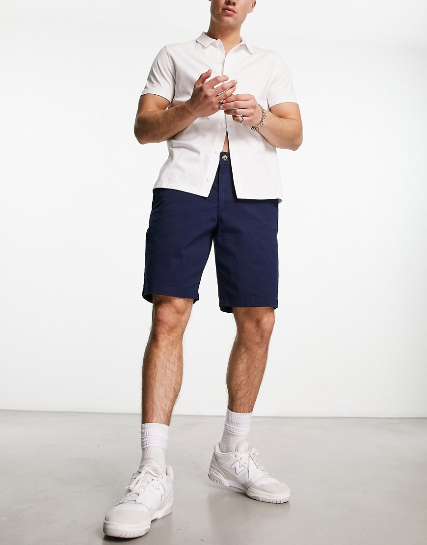 Hollister 9in flat front twill chino shorts in navy
