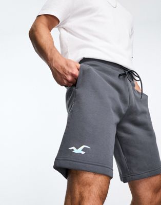 Hollister 9inch foil logo sweat shorts in grey