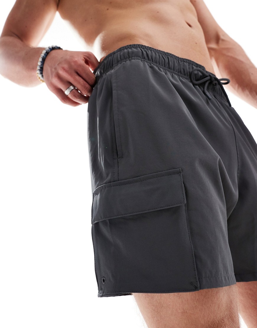 Hollister 9inch swim shorts in black with side pockets