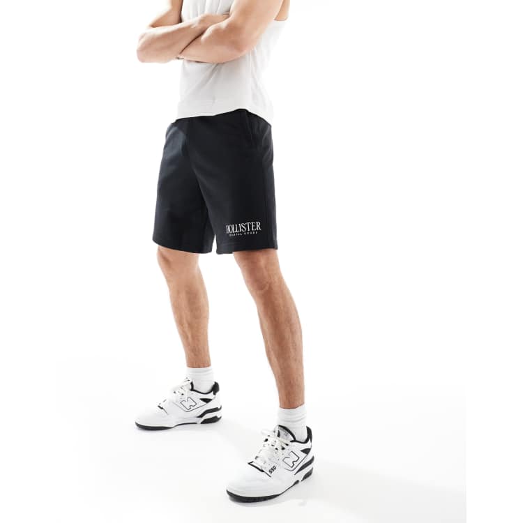 Hollister 9inch tech logo sweat shorts in black ASOS