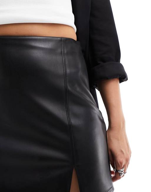 Black faux leather a line mini skirt sales