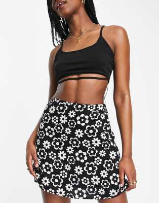 Hollister A-line Mini Skirt In Black Floral