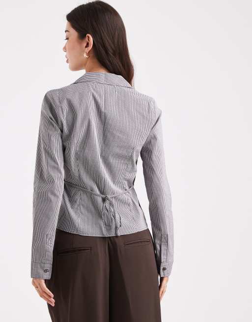 Hollister - Aansluitend overhemd met lange mouwen en gingham ruit in bruin, 3 van 4