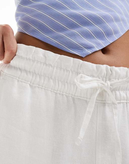 Hollister adjustable waist linen baggy trousers in white ASOS