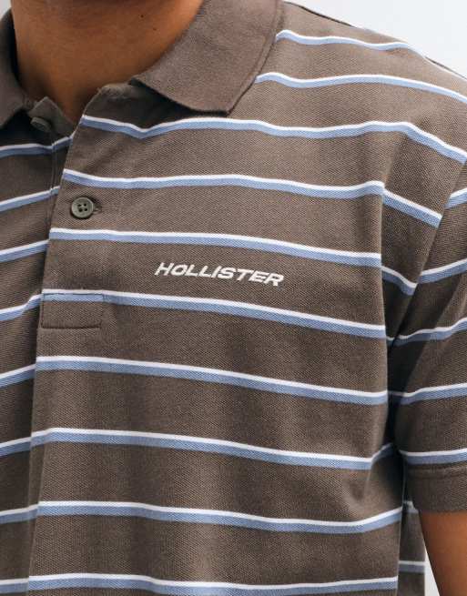 Hollister afslappet pasform grafisk polo i brun stribe, 2 af 10
