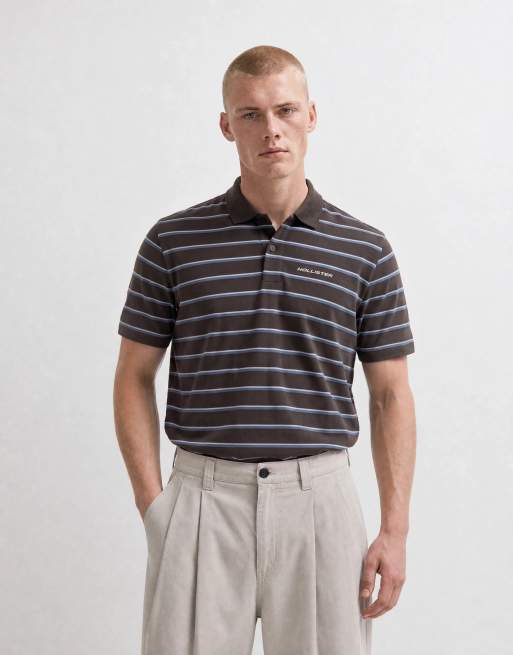 Hollister afslappet pasform grafisk polo i brun stribe, 6 af 10
