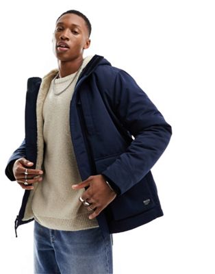 Hollister all weather borg lined hooded winter jacket in navy, £89.00