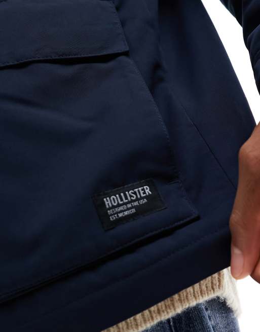 Hollister all weather borg lined hooded winter jacket in navy