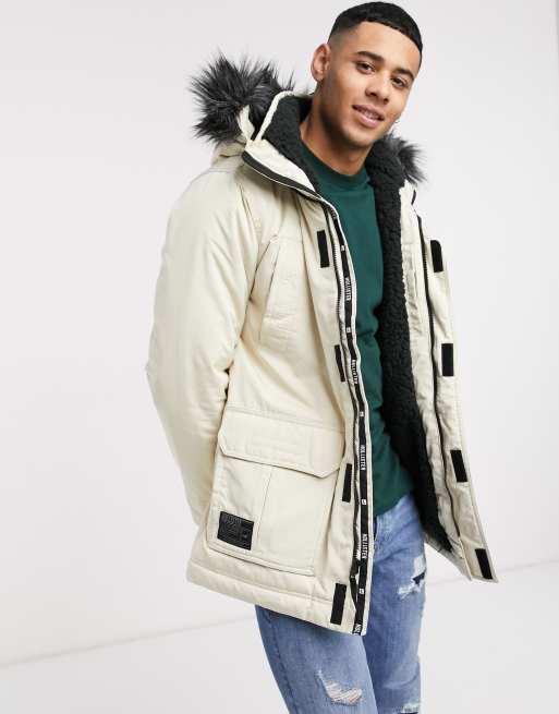 Hollister all weather faux fur trim hooded parka in stone