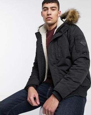 weather faux fur lined hooded bomber 