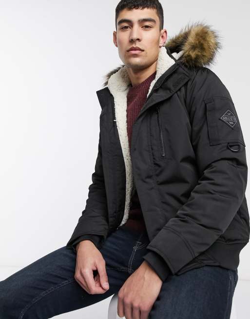 Hollister Faux Fur-lined All-weather Bomber Jacket in Black