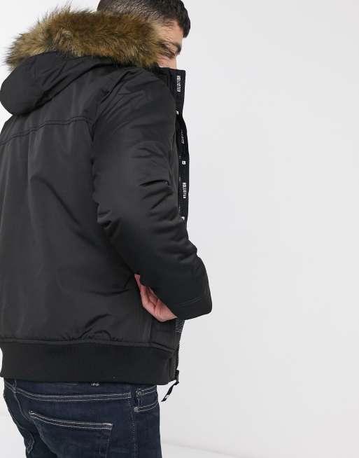 HOLLISTER FAUX FUR LINED ALL WEATHER BOMBER JACKET BLACK WOMENS