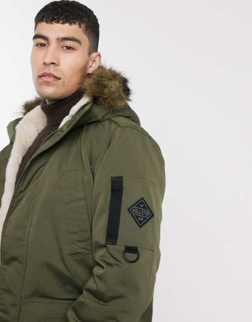 Hollister All Weather Hooded Jacket Borg Lined In Anthracite