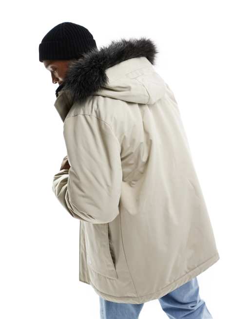 Hollister all weather faux fur trim hooded parka in stone