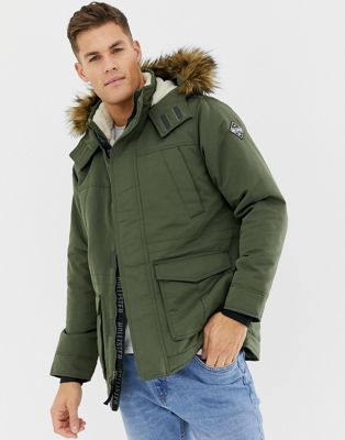 Hollister all weather faux fur trim & lining hooded parka in green