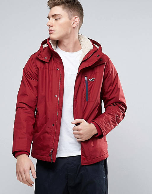Hollister All Weather Hooded Jacket Borg Lined In Hco Red
