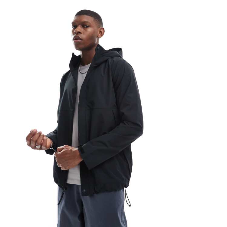 Hollister all weather mesh lined hooded rain jacket in black ASOS