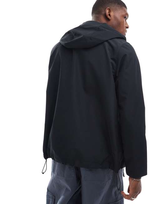 Hollister all weather mesh lined hooded rain jacket in black