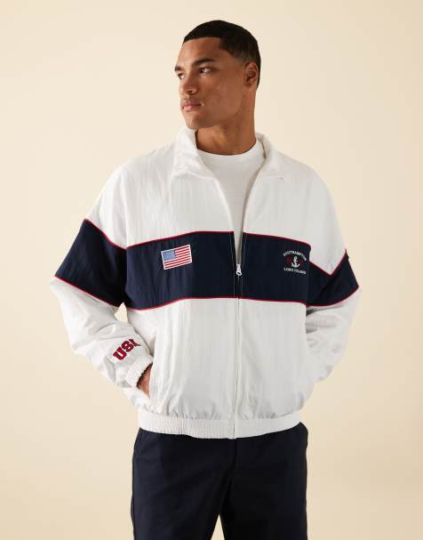 Hollister Americana motif zip through track jacket in white - view 1