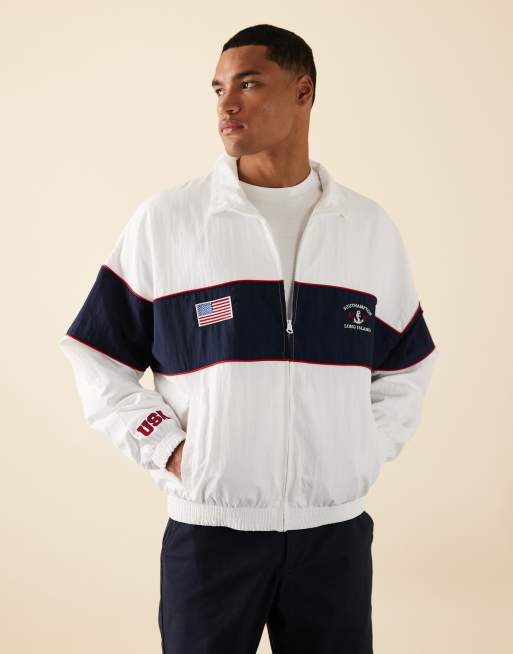 Hollister Americana motif zip up track jacket in white