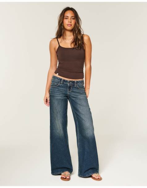 Hollister andi adjustable waist ultra low-rise dark wash super baggy jeans - view 1
