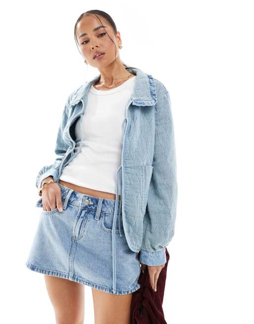 Hollister applique low rise denim mini skort in light wash, 3 of 5