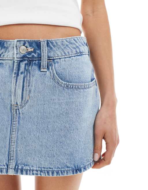 Hollister applique low rise denim mini skort in light wash, 4 of 5