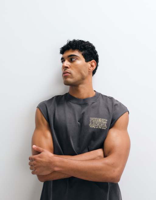 Hollister Arizona back graphic cut off tank top in black | ASOS
