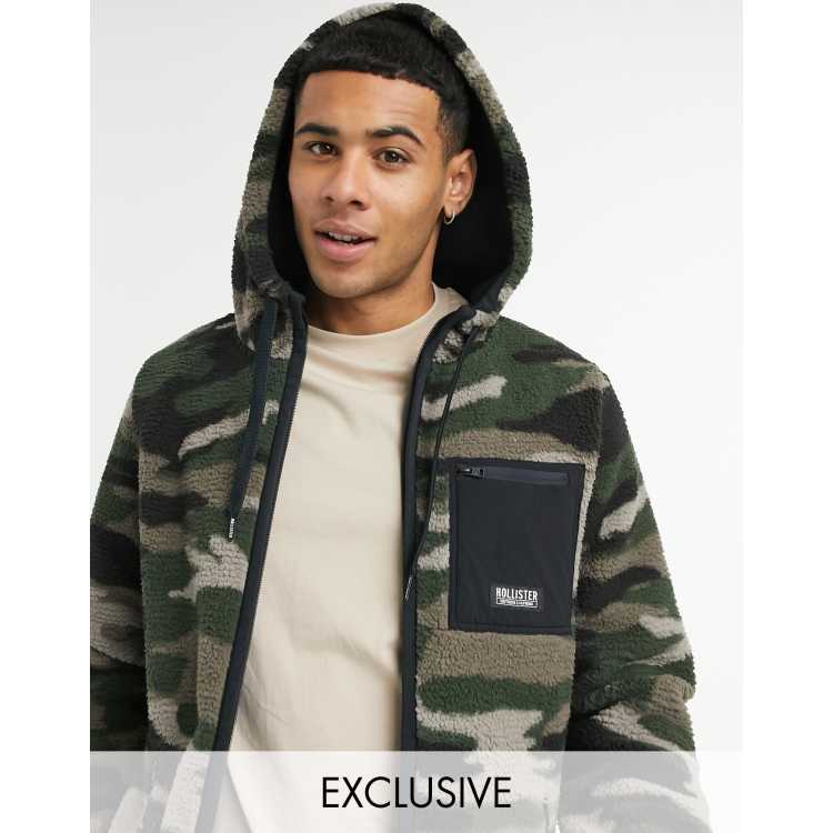 Hollister Hoodie Athletic Print Logo in Green Camo, ASOS