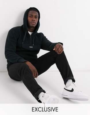 Hollister Asos Exclusive borg half zip overhead hoodie with front pocket in black