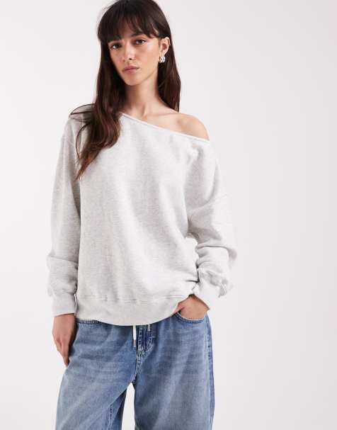 Hollister asymmetric off the shoulder sweatshirt in grey