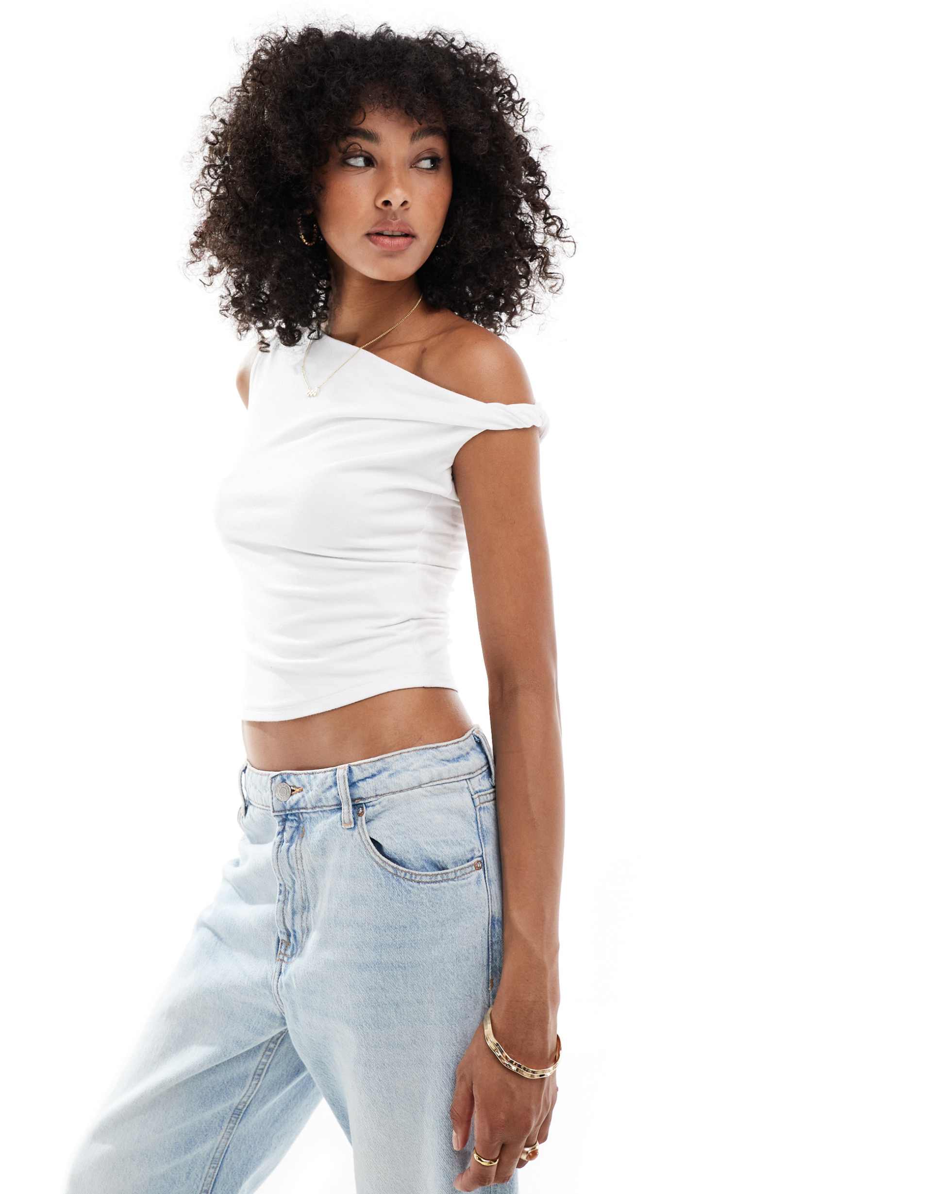hollister asymmetric one shoulder top in white