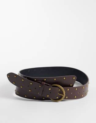 Hollister Asymmetric Studded Belt In Brown