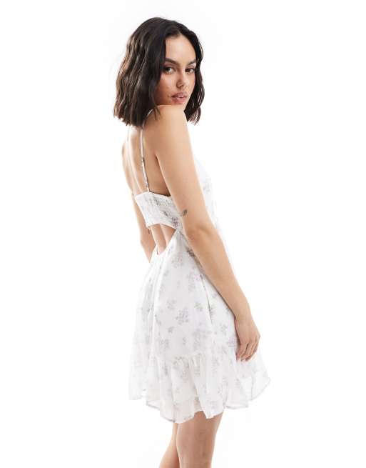 Hollister asymmetric vintage Mini swing dress in White floral