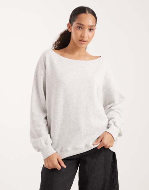Hollister - Asymmetrisch sweatshirt met blote schouders in grijs - view 1