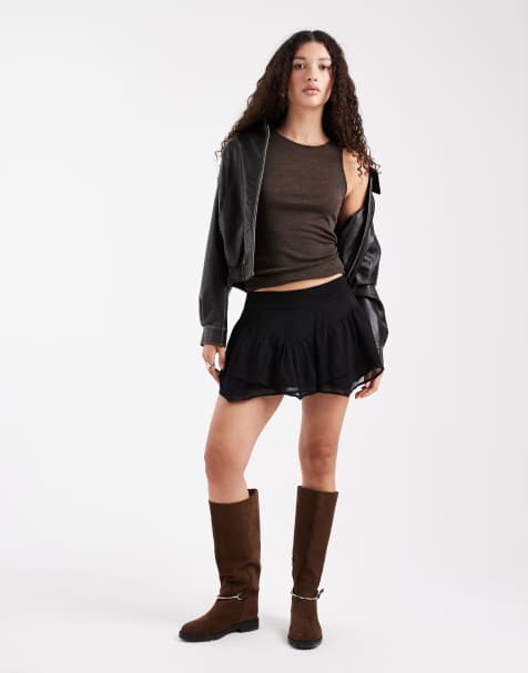 Hollister - Asymmetrische minirok van chiffon met stroken in zwart - view 1